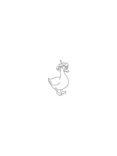 a black and white drawing of a chicken with a bow on its head, standing in front of a wall