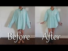 two pictures of the same woman's dress before and after