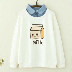 Oversized Tshirt Outfit, Box Print, Milk Box, Smink Inspiration, Kawaii Fashion Outfits, Sweatshirt Outfit, Cropped Sweatshirt, Kawaii Clothes, Print Sweatshirt