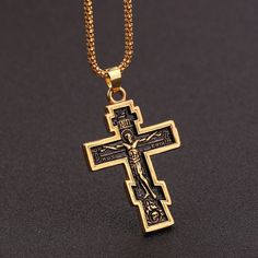 Mens Gold Russian Orthodox Cross Pendant Necklace Stainless Steel Rope Chain 24" | eBay Big Pendant Gold, Orthodox Cross Necklace, Russian Orthodox Cross, Cross Necklace Mens, Russian Cross, Goddess Of Fortune, Jesus Necklace, Big Pendant, Orthodox Cross