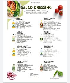 the salad dressing chart is shown with ingredients to make it easier for you to eat