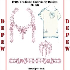 an old fashion sewing pattern with the words, beading and embroidery designs below it