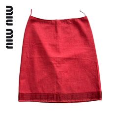 "miu miu 90s bright red a line mini skirt * size it40 - measures 14\" across * minty with no visible flaws - 9/10 * ribbon detail on the bottom of hem  #miumiu #skirt #minimal #archivemiumiu #miucciaprada" Luxury Lined Skirt By Miu Miu, Miumiu Skirt, Miu Miu 90s, Black Goth Dress, Prada Skirt, Black Goth, Goth Dress, Red A, A Line Mini Skirt