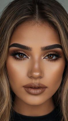 Makeup Ideas To Go With A Green Dress, Wedding Bridesmaid Makeup Green Eyes, Make Up For Bronze Dress, Bridesmaid Makeup Brown Eyeshadow, Brown Eye Makeup Glam, Green Bridesmaid Dress Makeup, Eyeshadow For Brunettes With Brown Eyes, Wedding Makeup Dark Hair Brown Eyes, Makeup Ideas For Family Photos