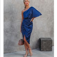 Love This Dress, Just Don’t Have Any Occasion To Wear It! Royal Blue One-shoulder Dress For Night Out, Blue One-shoulder Midi Dress For Night Out, Blue One-shoulder Midi Dress For Date Night, Blue One Shoulder Midi Dress For Night Out, Chic Royal Blue Cocktail Dress, Blue One-shoulder Dress For Date Night, Blue One-shoulder Midi Dress For Cocktail, Chic Blue One Shoulder Dress, Royal Blue Chic Midi Dress For Night Out