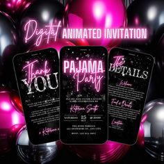 Introducing our Neon Pink and Neon Fonts Mobile Digital Pajama Invitation! For more Pajama invitations please visit the below link:  https://www.etsy.com/uk/shop/StudioTemplateStore?ref=shop-header-name&listing_id=1545897722&from_page=listing&sort_order=date_desc&open_product_analytics=false&search_query=pajama 🎉 Make your birthday celebration extra special with this vibrant and customizable digital itinerary invitation! 🌟 ✨ Features: 🎈 Fully Editable: Personalize every detail of your weekend Pajama Party Invitations, Pyjamas Party, Itinerary Invitation, Pink Bachelorette, Event Page, Birthday Party Theme Decorations, Itinerary Template, Messaging App, Facebook Event