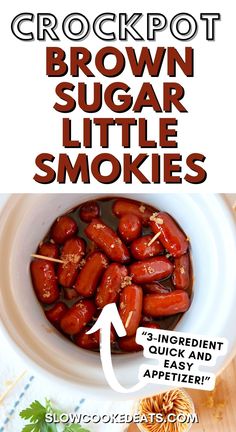 This well-loved brown sugar little smokies in crockpot recipe is the easiest party appetizer to make! Only 3 ingredients, under 3 minutes of prep time, and endless options for variations. Sweet, smoky, savory, and so delicious--perfect for the holidays or any get-together! Easy slow cooker party snacks. Brown Sugar Little Smokies, Smokies In Crockpot, Little Smokies Crockpot, Smokies Crockpot, Brown Sugar Smokies, Crockpot Snacks