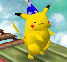 the pikachu is wearing a party hat