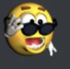 a smiley face with sunglasses on it's head and one hand in the air