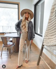 Neutral Hairstylist Outfits, Wyoming Clothing Style, Causal Drinks Outfit, Shacket With Bell Bottoms, Neutral Boho Fashion, Preppy Boho Outfits Winter, Boho Western Winter Outfits, Professional Boho Outfits Women, Houston Outfits Winter