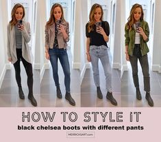 4 Ways to Wear the Black Chelsea Boots from the #NSale - Merrick's Art Chelsea Boots With Leggings, Black Chelsea Boots Outfit Women, Chelsea Boots Outfit Women, Black Chelsea Boots Women, Brown Chelsea Boots Outfit, Black Chelsea Boots Outfit, Chelsea Boots With Jeans, How To Style Chelsea Boots, Chelsea Boot Outfits Women