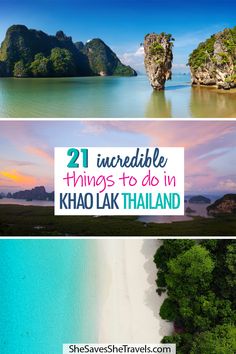 the beach and ocean with text overlay reading 21 incredible things to do in khao lak thailand