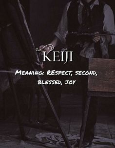 a man standing in front of a chair with the caption keji meaning respect, second