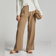 Nwt Weekend Los Angeles Tailored Pleated Pants Size: Medium Fabric: 90% Rayon, 10% Polyester Care: Hand Wash Cold Jumpsuit Trousers, Pleated Pants, Pants Color, Tan Brown, Pant Jumpsuit, Pants For Women, Hand Wash, Trousers, Angeles