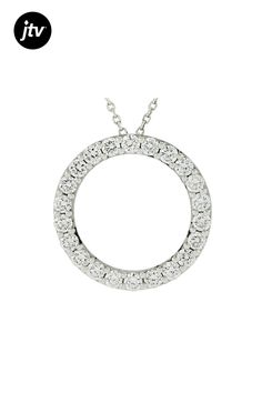 Prazana�� Lab-Grown Diamonds 0.75ctw round white lab-grown diamond, rhodium over sterling silver circle pendant. Suspends from an 18 inch cable chain with a spring ring clasp. Measures approximately 11/16"L x 11/16"W and has a 2.00mm bail. H color, SI1 clarity minimum. Moissanite Jewelry With Diamond Accents In Round Pendant, Diamond White Platinum Round Diamond Necklace, Round Diamond White Platinum Necklace, Platinum Diamond White Round Diamond Necklace, Platinum Diamond White Necklace In Round Shape, Round Platinum Diamond Necklace, Dazzling Round Platinum Diamond Necklace, White Gold Diamond Necklace With Round Pendant, Platinum Diamond Necklace With Diamond Accents