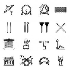 various types of musical instruments are shown in black and white