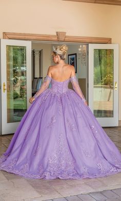 Strapless sweetheart a-line quinceanera ball gown with removable cape and sleeves. Quinceanera Activities, Long Ball Dresses, Purple Ball Gown, Flower Sequins, Purple Quinceanera, Purple Quince, Purple Quinceanera Dresses, Dress Quinceanera, Long Cape