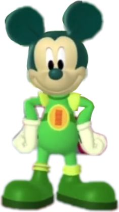 a cartoon mickey mouse with a green outfit