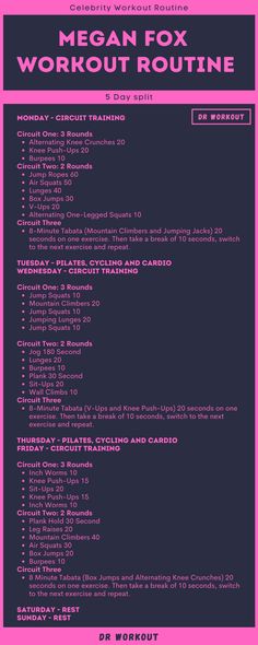 a pink and black poster with the words mean fox workout routine on it's side