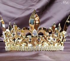 Gold-Full-Crowns-Imperial-Medieval-Crystal-Tiaras-Pageant-Party-Costumes-For-Men Crown Imperial, Crystal Crowns, Handmade Tiaras, Party Costumes, Gold Tiara, Head Jewelry, Crystal Tiaras, Large Crystal, Handmade Headbands