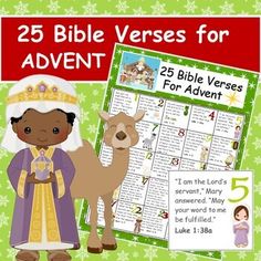 the 25 bible verses for adventive with an image of a baby jesus and a deer