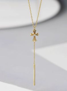 custom order 5-6 weeks  cross 6.1 x 9.3mm  bar 1 x 16mm  necklace length 42cm  ( adjustable at 39.5cm )  Material: 14 karat. Only solid gold. NO gold filled / NO gold plating   Gold Info:  24K gold is 100% pure 18K contains 75% gold and 25% alloyed metals 14K is 58.5% gold and 41.5% alloyed metals 9K contains 9 parts pure gold and 15 parts additional metals such as silver, tin, nickel, zinc, palladium, etc. ----------------------------------------------------------------------  quality, simplicity, reasonable price For questions or inquiry please do not hesitate to contact us. We will be happy to assist you.  SHIPPING: 1. Shipping takes approximately 3-5 business days (exclude weekend and holiday) for domestic customer.  Shipping via USPS five days a week Monday to Friday and comes with in Elegant Stainless Steel Cross Pendant Jewelry, Elegant Stainless Steel Cross Pendant Necklace, Elegant Stainless Steel Cross Necklace, Elegant Personalized Cross Necklace, Personalized Elegant Cross Necklace, Elegant Stainless Steel Cross Necklace As Gift, Personalized Elegant Crucifix Cross Necklace, Heart Minimalist, Crystal Cross