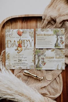 two baby shower items on a wooden tray