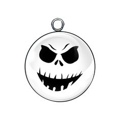 a white and black halloween ornament with an evil face