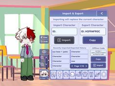 a cartoon character standing in front of a computer screen with information about important characters on it