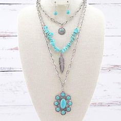 Turquoise Semi Stone Layered Necklace Set 28"L With Extending Hooks Lobster Claw Closure Brand New Bohemian Light Blue Nickel-free Jewelry, Nickel-free Light Blue Bohemian Jewelry, Beaded Agate Necklace, Southwestern Multi-strand Turquoise Gemstone Necklace, Stretch Beaded Bracelets Diy, Southwestern Adjustable Turquoise Necklace Hand-strung, Boho Jewellery Necklaces, Adjustable Southwestern Hand-strung Turquoise Necklace, Funky Necklace