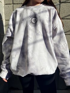 Sun and Moon Tie Dye Crewneck Sweatshirt, Celestial Crewneck, Trendy Crewneck, Oversized Sweatshirt, Gift for Friend, Cute Crewneck Cricut Sweatshirt Ideas, Sweatshirt Design Ideas, Tie Dye Crewneck Sweatshirts, Tie Dye Crewneck, Preppy Sweatshirts, Cute Crewneck, Trendy Crewneck, Sweatshirt Aesthetic, Grey Tie Dye