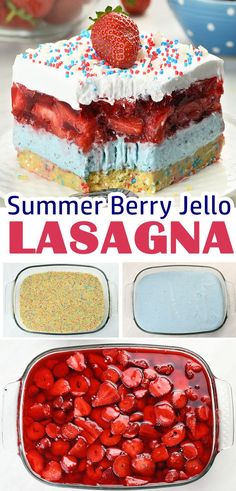 Summer Berry Jello Lasagna is easy, no-bake recipe for a light and refreshing summer treat. Jello Beach Dessert, Patriotic Jello Desserts, 4th Of July Jello Desserts, 4th Of July Desserts Cheesecake, Strawberry And Blueberry Desserts, Easy Jello Desserts, Fun Summer Desserts, Jello Lasagna