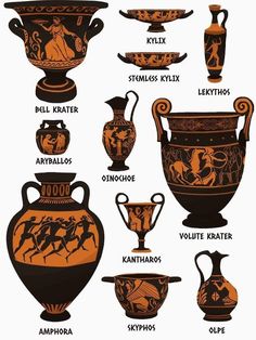 an image of ancient vases with names