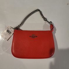 Nwt. Bright Orange Pebble Leather Coach Mini Handbag W Silver Hardware Trendy Leather Wallets For Shopping, Coach Leather Crossbody Clutch, Coach Leather Pouch Clutch, Coach Leather Crossbody Wallet, Coach Leather Clutch For Daily Use, Coach Leather Coin Purse, Coach Leather Coin Purse For Everyday, Coach Leather Coin Purse For Daily Use, Trendy Coach Clutch Bag