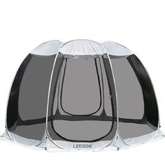 an inflatable tent is shown with the door open and it's inside closed