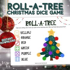 the roll - a - tree christmas dice game is available for kids and adults alike