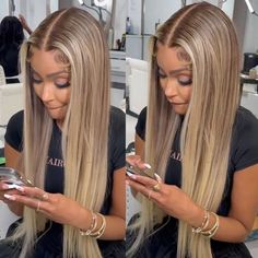 Wig With Brown Highlights, Brown Wig With Blonde Highlights, Wig With Blonde Highlights, Butter Blonde, 13x6 Lace Frontal Wig, Straight Human Hair Wigs, Blonde Highlight, Air Dry Hair, Platinum Hair