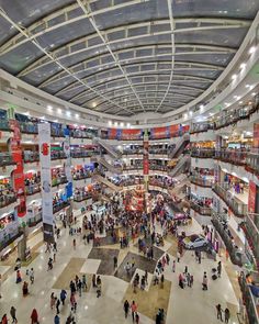 an overhead view of a shopping mall filled with people