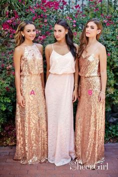 Cheap Pink Lace Sparkly Sequin Gold Mismatched Bridesmaid Dresses PB10102-SheerGirl Women Standing, Spaghetti Strap Bridesmaids Dresses, Rose Gold Sequin Dress, Gold Dresses, Simple Bridesmaid Dresses, Sequin Bridesmaid, Bridesmaid Dresses Strapless, Gold Bridesmaid Dresses, Mismatched Bridesmaids