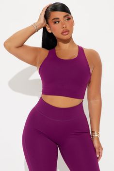 Available In Plum And Chocolate. Active Top Crew Neck Sleeveless Padded Cut Out Detail Medium Impact Stretch Pair With "Claudia Super Soft Active Yoga Pant" Body: 77% Polyester 23% Spandex Inner Mesh: 82% Nylon 18% Spandex Imported | Body Sculpt Super Soft Sports Bra in Plum size XS by Fashion Nova Stylish Workout Clothes, Active Top, Curve Jeans, Sweater Jumpsuit, Yoga Pant, Women's Activewear, Body Sculpting, Womens Activewear, Matching Dresses