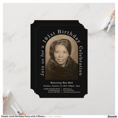 Simple 100th Birthday Party with 2 Photos Invitati Invitation | Zazzle