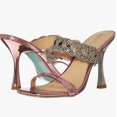 Betsey Johnson Women's Sb-Lina Heeled Sandal Size 9 M New Without Tags Synthetic Rubber Sole Heel Measures Approximately 3.5" Something Blue By Betsey Johnson Flared Heel Braided Rhinestone Strap Toe Loop Glamorous Metallic Heels For Spring, Metallic Sandals With Padded Heel For Party, Glamorous Metallic Heels For Summer, Metallic Sandals With 4-inch Heel For Spring, Metallic Open Heel Sandals For Night Out, Glamorous Metallic Sandals With 4-inch Heel, Silver Sandals With 4-inch Heel, Metallic Heels For Spring Gala, Spring Gala Metallic Heels