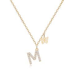 PRICES MAY VARY. ✿Size&Material: Letter M Necklace for Women. The gold chain length is 18‘’+2‘’ adjustable extension chain; Material: Made of high-quality brass, plated with 14K gold, Cubic Zirconia inlaid on the letters; with butterfly pendant; Weight: 10 grams ✿Quantity: This package includes 1 dainty chain initial necklace with exquisite box packaging. Simple style letter necklace can do multiple combinations with layered necklace. ✿Meaning: This gold chain trendy necklace has initials pendan Yellow Gold Clavicle Chain Necklace For Birthday, Gold Cubic Zirconia Necklace For Birthday, Gold Initials Necklace In Cubic Zirconia, Mother's Day Initial Pendant Necklace With Cubic Zirconia, Mother's Day Cubic Zirconia Initial Pendant Necklace, Gold Cubic Zirconia Necklace With Initials, Yellow Gold Butterfly Necklace With Delicate Chain As Gift, Mother's Day Gold Cubic Zirconia Charm Necklaces, Gold Butterfly Pendant Necklace With Delicate Chain