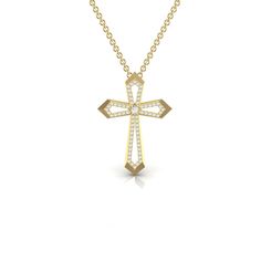 Angular Hollow Diamond Cross Necklace Luxury Cross-shaped Diamond Cut Necklace, Luxury Diamond White Cross Pendant Necklace, Elegant Rose Gold Diamond Cross Necklace, Elegant Diamond Cut Cross Necklace In Diamond White, Luxury Diamond White Cross Necklace, Elegant Cross Necklace For Formal Occasions, Elegant Formal Cross Necklace, Luxury Diamond Cut Cross Pendant Necklace, Cross-shaped Diamond Necklace For Gift