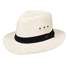 Classic summer fedora. Large 2" wide brim. Black ribbon band with logo. Lined. 100% paper straw. Summer Fedora, Timeless Classic Style, Paper Straws, Black Ribbon, Wearing Clothes, Wide Brimmed, Timeless Classic, Panama Hat, Panama