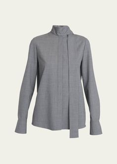 Elegant Tops With Collar And Concealed Placket, Elegant Tops With Concealed Placket And Collar, Tailored Business Tops With Concealed Placket, Elegant Tailored Tops With Concealed Placket, Designer Collared Blouse For Workwear, Fall Semi-formal Tailored Tops, Designer Collar Blouse For Work, Designer Tops For Work In Fall, Tailored Semi-formal Top For Fall