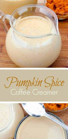 pumpkin spice coffee creamer in a glass pitcher