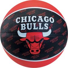 the chicago bulls basketball is shown in red and black, with white lettering on it