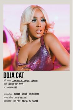 a flyer for a concert with a woman in a purple dress and the words doja cat