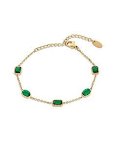 PRICES MAY VARY. Chic and Dainty; Five bezel set oval and rectangular green stimulated emerald bracelets for women evenly spaced with delicate 18k gold plated chain make this station bracelet a must have piece for any occasion. The gold tennis bracelets for women sparkle in this delightful and elegant design perfect for everyday wear. Wear this emerald green jewelry alone or layer with other pieces. Perfect for Coachella Festival jewelry and Mother's Day gift! Unique and Fashionable; This classy Green Emerald Bracelet, Green Gold Jewelry, Emerald Green Jewelry, Bracelet Emerald, Gold Tennis Bracelet, Wrist Accessories, Green Bracelet, Yellow Jewelry, Emerald Bracelet